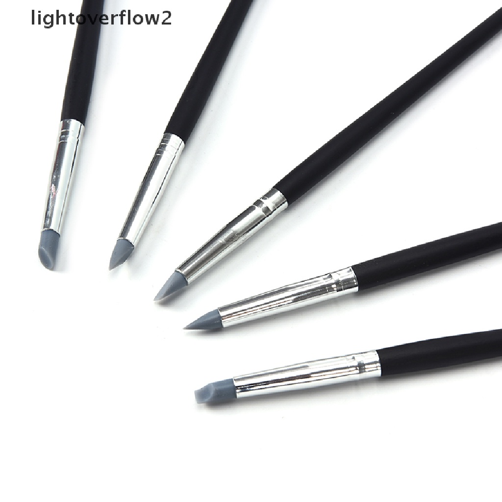 (lightoverflow2) 5pcs / Set Brush Pen Nail Art UV Gel Bahan Silikon Warna Abu-Abu (ID)