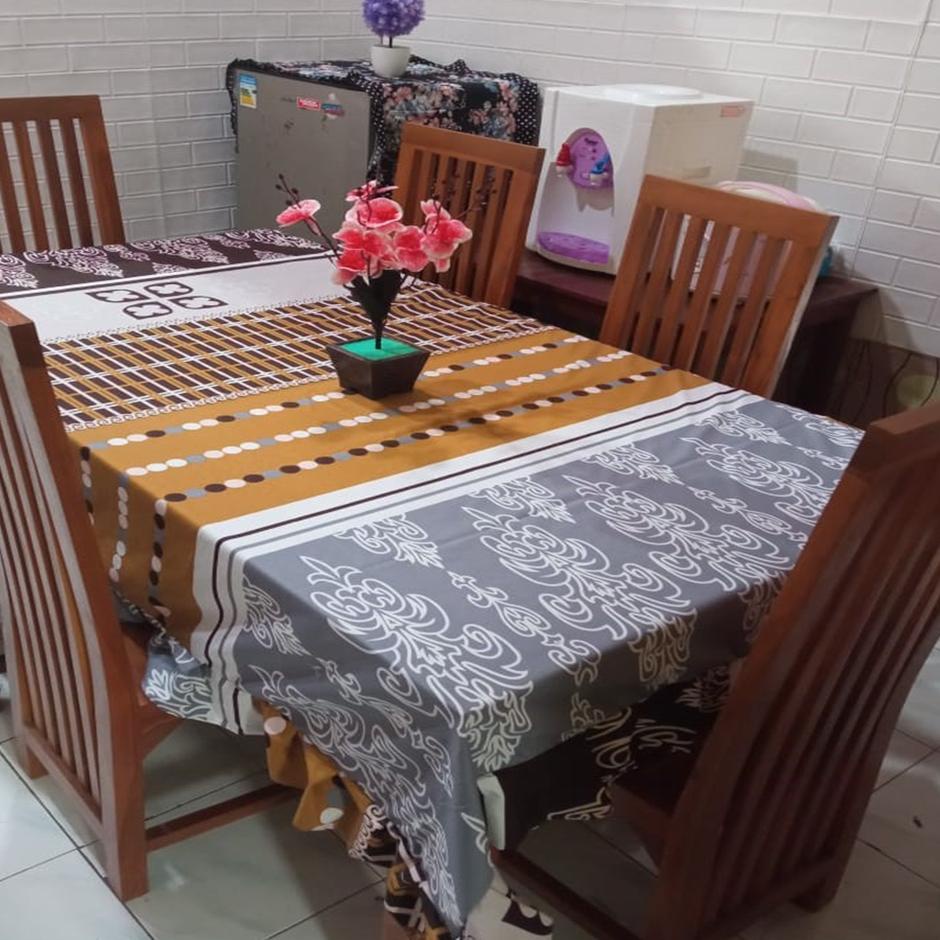 Terbaik ALAS COVER TAPLAK MEJA MAKAN KAIN MODEL RUMBAI 140X200 KURSI 4 DAN 6 MURAH ANEKA PILIHAN MOT
