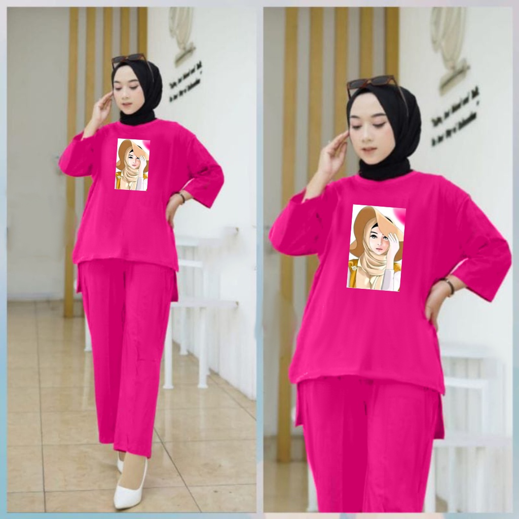 Setelan Tunik Muslim Hijab Topi / Blouse Wanita