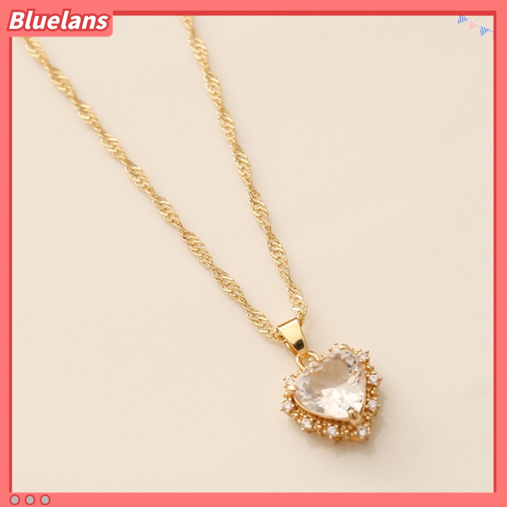 Kalung Rantai Liontin Hati Kecil Aksen Berlian Imitasi Untuk Perhiasan Wanita