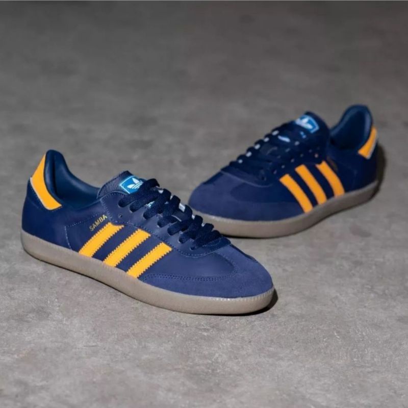 ADIDAS SAMBA NAVY ORANGE ORIGINAL BNWB MADE IN INDONESIA SNEAKERS CASSUAL KULIT ASLI