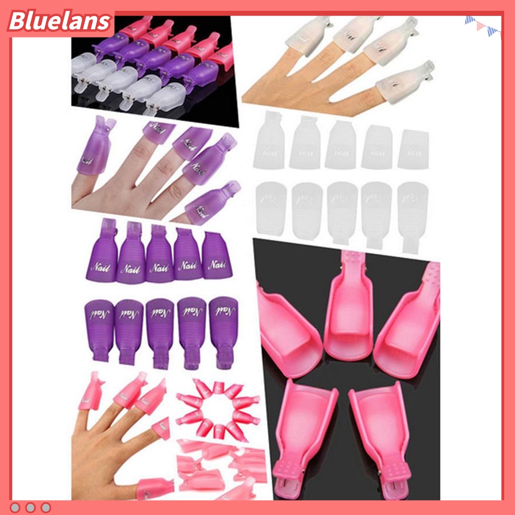 Bluelans 10Pcs Klip Cap Soak Off Penghilang Kutek UV Gel Bahan Plastik Untuk Manicure