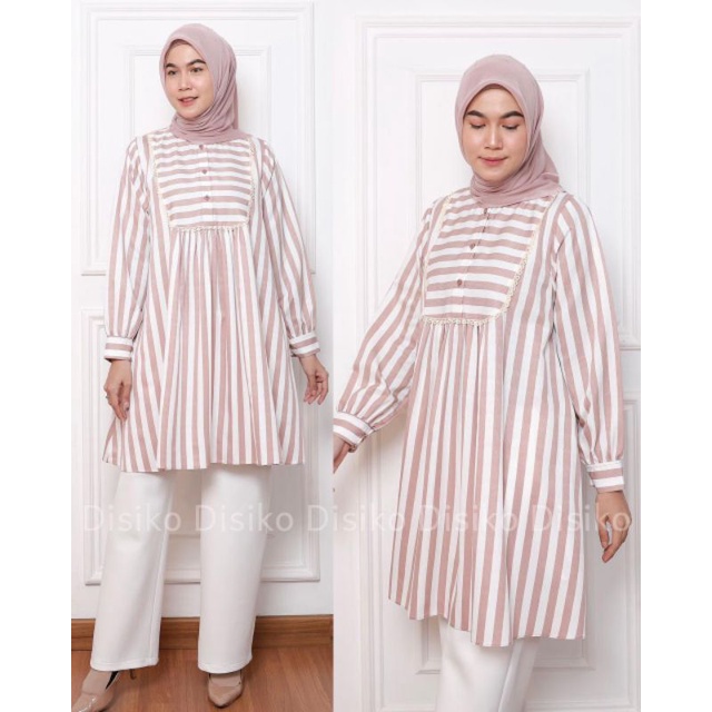 Long Tunik Nikta Salur , Atasan tunik katun Pop Crincle , Original Disiko Exclusive.