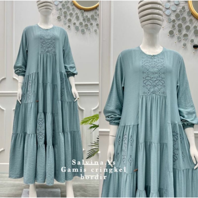 Gamis salvina kringkel bordir full depan belakang