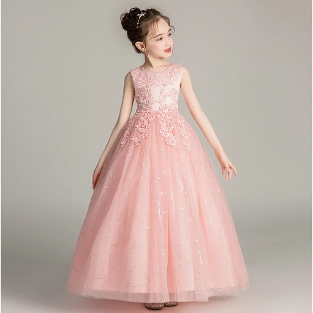 Gaun anak - Panjang Gaun Putri Jala Halus Gaun Ulang Tahun Gaun Prom atau pengiring pengantin