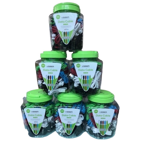 KABEL DATA USB CASAN VEGER MURAH ISI 50 FAST CHARGE CABLE 2,4A USB DATA CABLE VEGER UNTUK TIPE MICRO,TYPE C &amp; IPHONE ISI 50