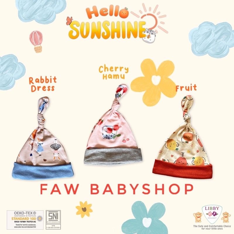 LIBBY Topi Tali Motif / topi bayi / topi kuncung bayi