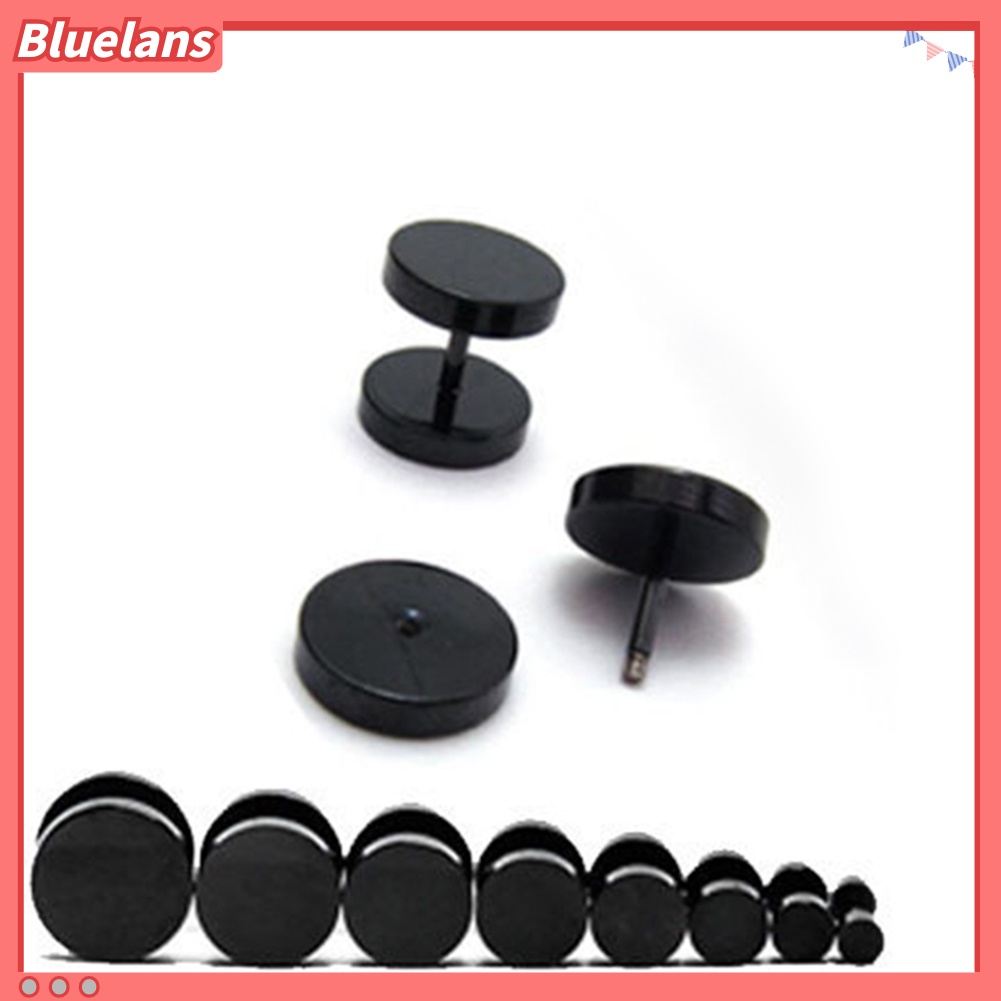 Bluelans Anting Stud Piercing Bentuk Bulat Bahan Stainless Steel Warna Hitam Ukuran 3mm - 14mm Gaya Punk Untuk Pria