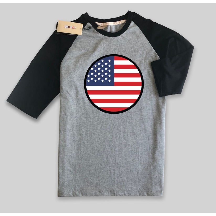 Baju Kaos Raglan CAMOE United States Flag Bendera USA Amerika