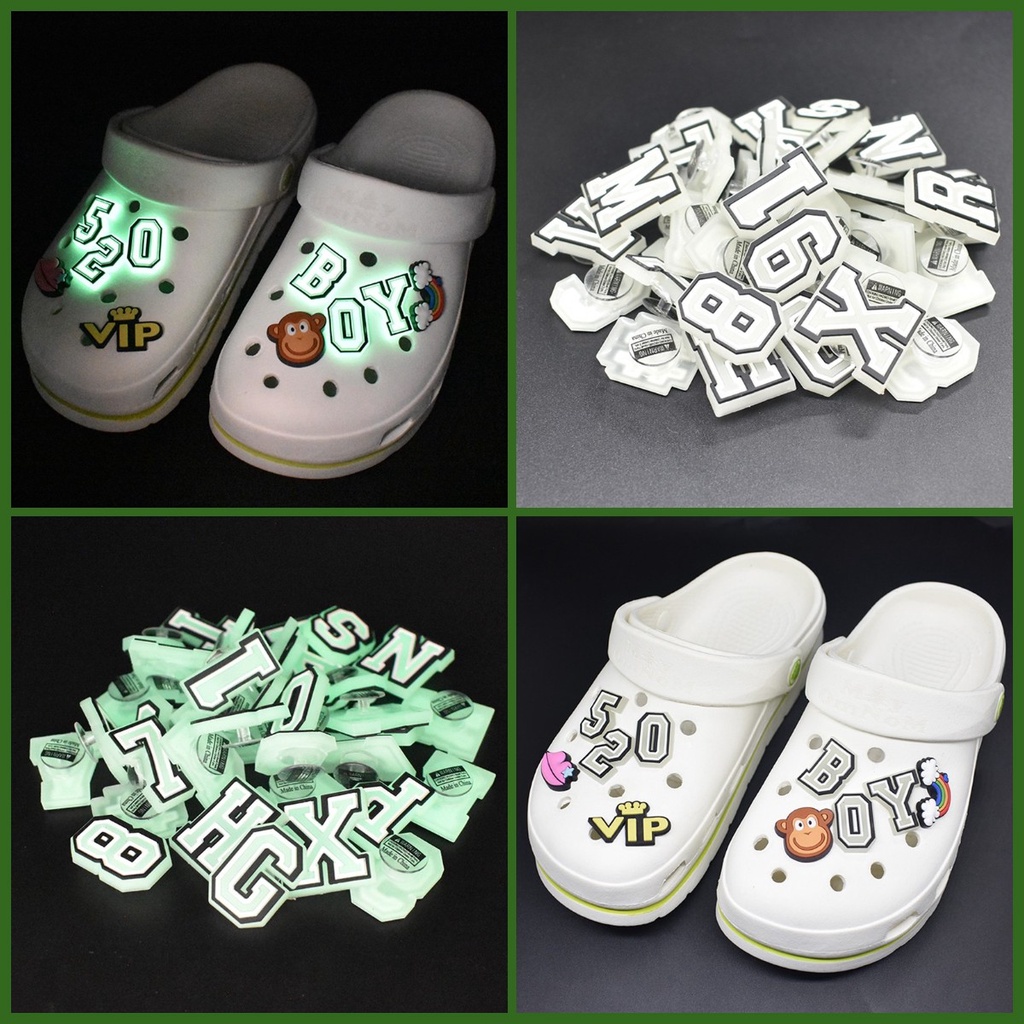 Hot Jibbitz akan bersinar 26 huruf bahasa Inggris sandal shoe charms Dapat Dilepas Crocs decorate Lubang Sepatu accessories