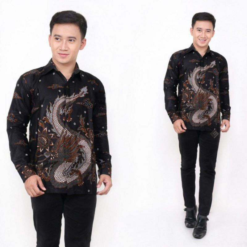 Couple Batik Ayah Dan Anak Laki-laki // Kemeja Batik Pria Dewasa Dan Anak Cowok Motif naga Warna Hitam Motif naga