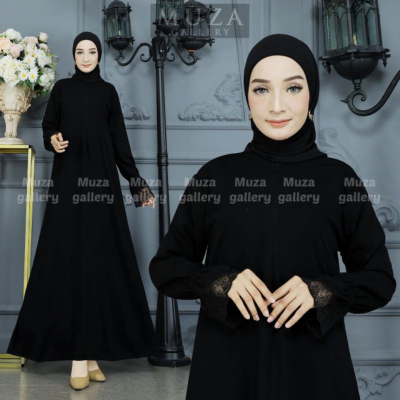 MUZA ABAYA HITAM LIANA KOMBINASI BRUKAT (BUSUI)