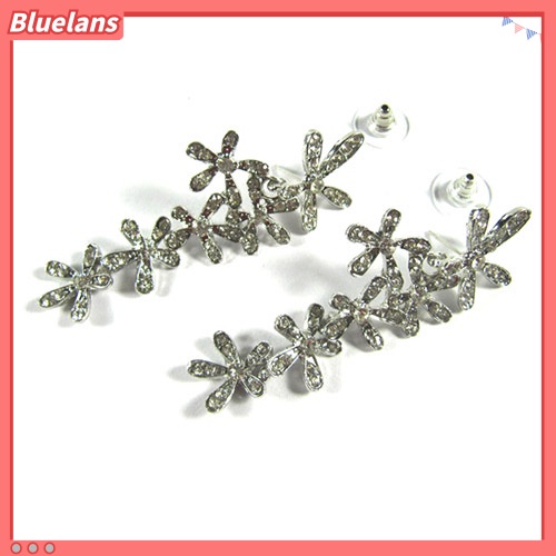[Bayar Di Tempat]Anting Stud Fashion: Penuh Berlian Buatan Model Bunga Salku Panjang Menjuntai