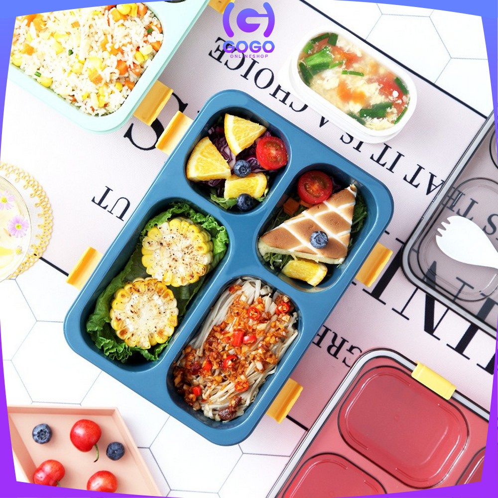 GOGO-C446 Kotak Bekal 3 Sekat 4 Sekat Anti Tumpah Tempat Makan Lunch Box Free Sendok Food Grade Impor Murah