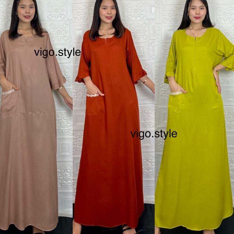 Daster tangan panjang polos /Gamis Rayon Polos Lengan 7/8 Daster Busui Semata Kaki / Long Daster Sem