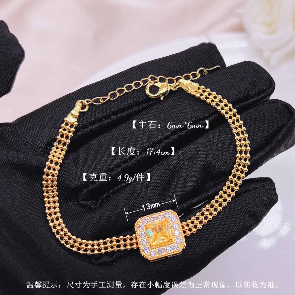 Goldkingdom Fashion Perhiasan Emas Asli Kadar 375 Bangkok Aksesoris Ready Stock Medium Gaya Antik Gelang Manik-Manik Warna Perancis Harta Karun 18K Emas Bantal Dengan Gelang Berlian Kuning