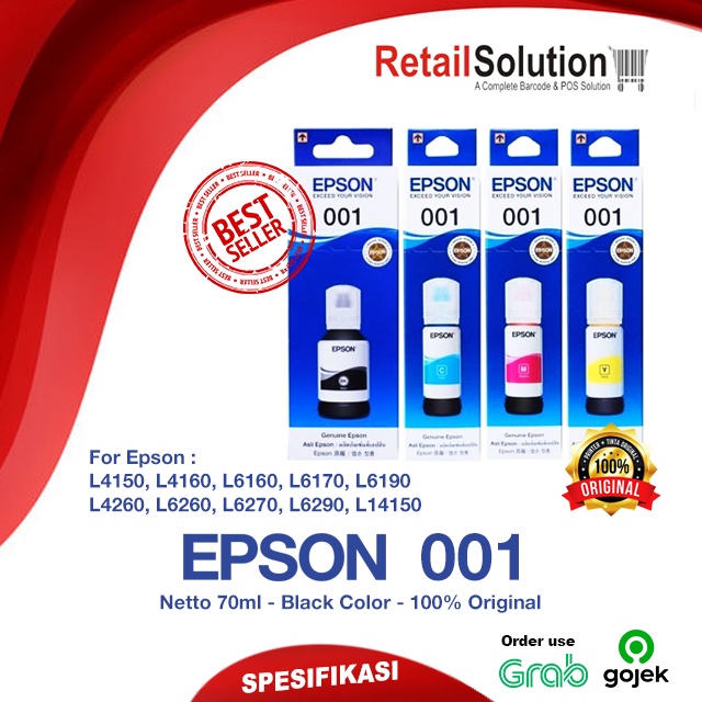 Tinta Epson 001 - Tinta L4150 L4160 L6160 L6170 L6190 1 Set Warna CMYK