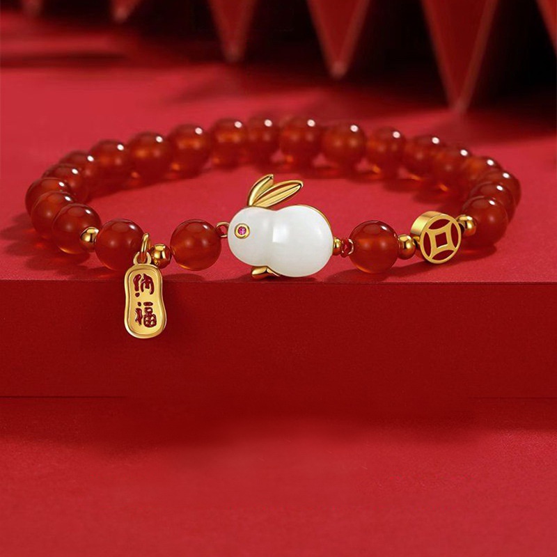 2023 Gelang Tangan Elastis Aksen Manikmanik Koin Tembaga Untuk Hadiah Tahun Baru Cina