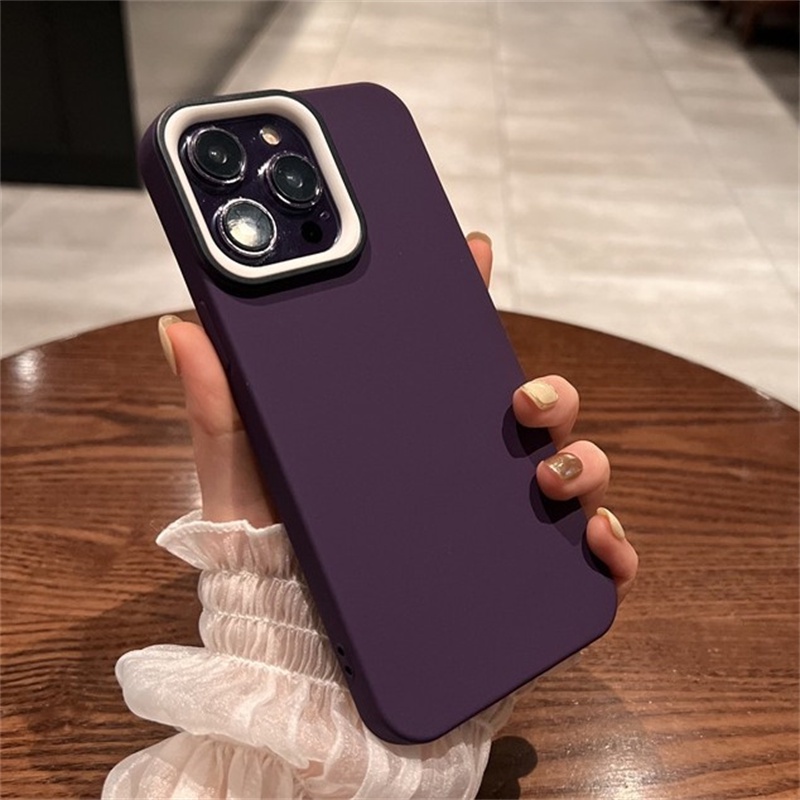 Soft Case Bahan Silikon Warna Ungu Untuk iPhone 14 13 12 Pro X XS Max 11 XR