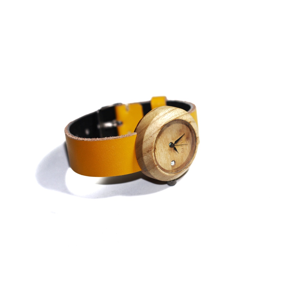karafuru jam tangan kayu sungkai pria / wanita / unisex strap kulit sapi mesin tanggal samping