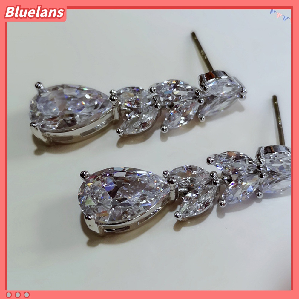 Anting Stud Cubic Zirconia Bentuk Daun Tetesan Air Untuk Wanita