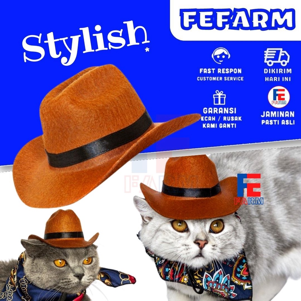 Topi Coboy Kucing Anjing Cowboy Pet Hat Cosplay Barat Topi Anjing Kucing Desain Stylish Cocok untuk Peraga Foto  FEFARM