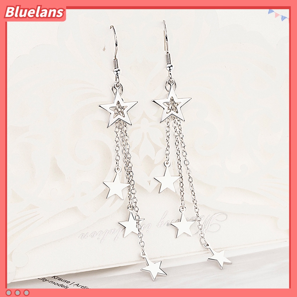 Anting Kait Rumbai Panjang Pertengahan Desain Bintang Glitter Untuk Aksesoris Wanita