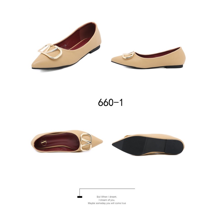 V-Logo Pointed Toe Flat Shoes 660-1