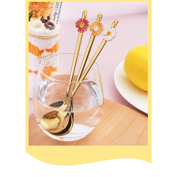 COFFEE TEA SPOON CUTE DESSERT DAISY GOLD STAINLESS MEWAH