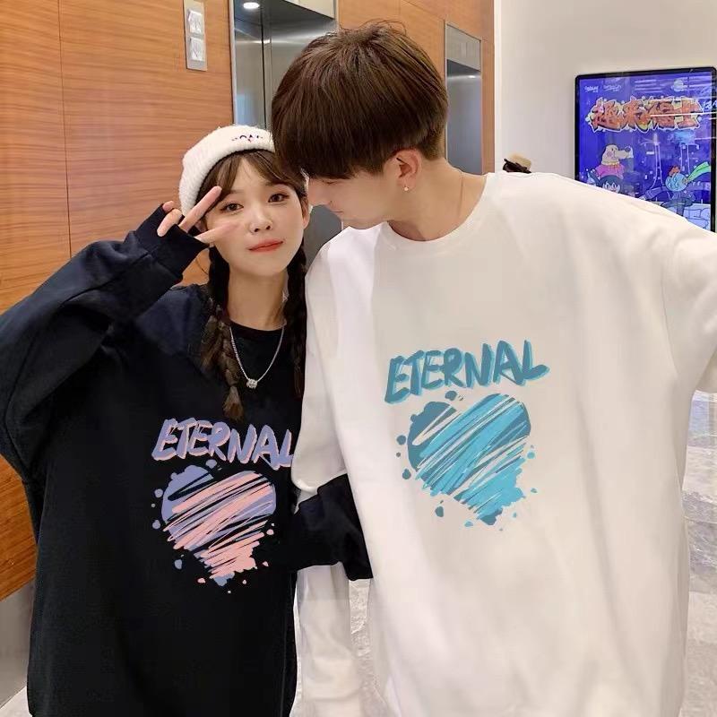 [littlecrab] Sweater Oversize Eternal Love Sweatshirt Couple Sablon Ombre Biru Lilac Crewneck Unisex Cowo Cewe Bahan Tebal Berkualitas Model Polos Aesthetic Korean Style