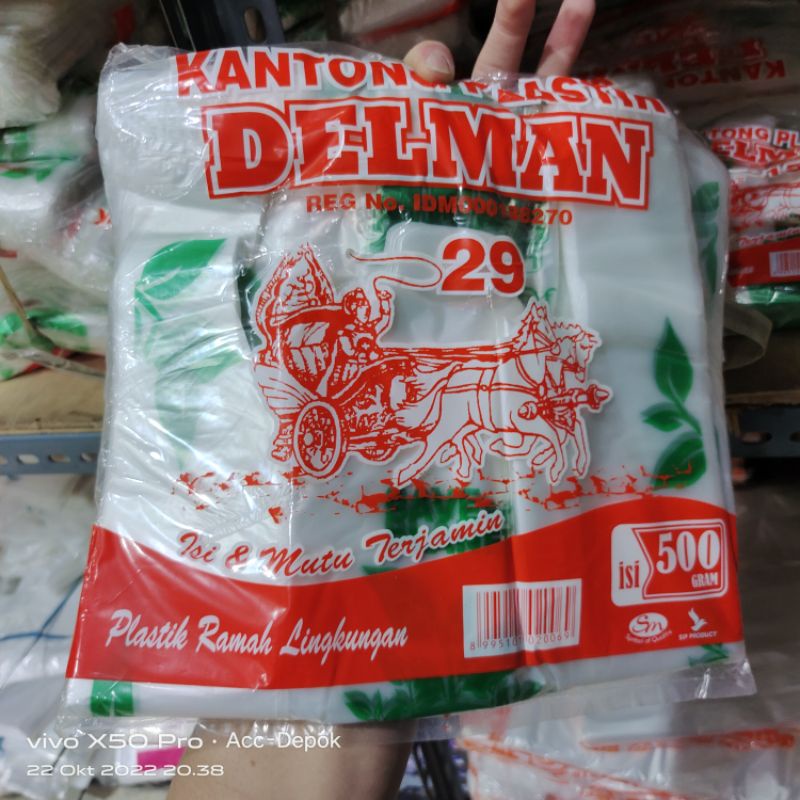 KANTONG PLASTIK BENING TRANSPARAN MOTIF DELMAN / GO GREEN SAVE PLANET ISI 500 GRAM RAMAH LINGKUNGAN