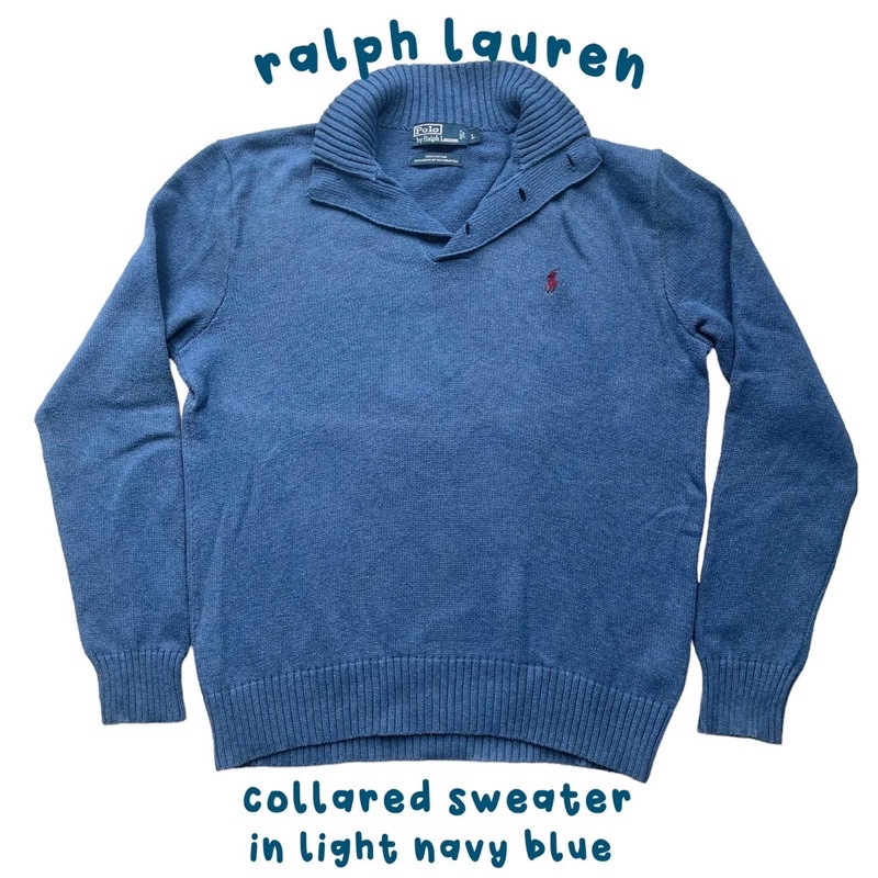 ralph lauren light navy blue collared sweater knitwear biru