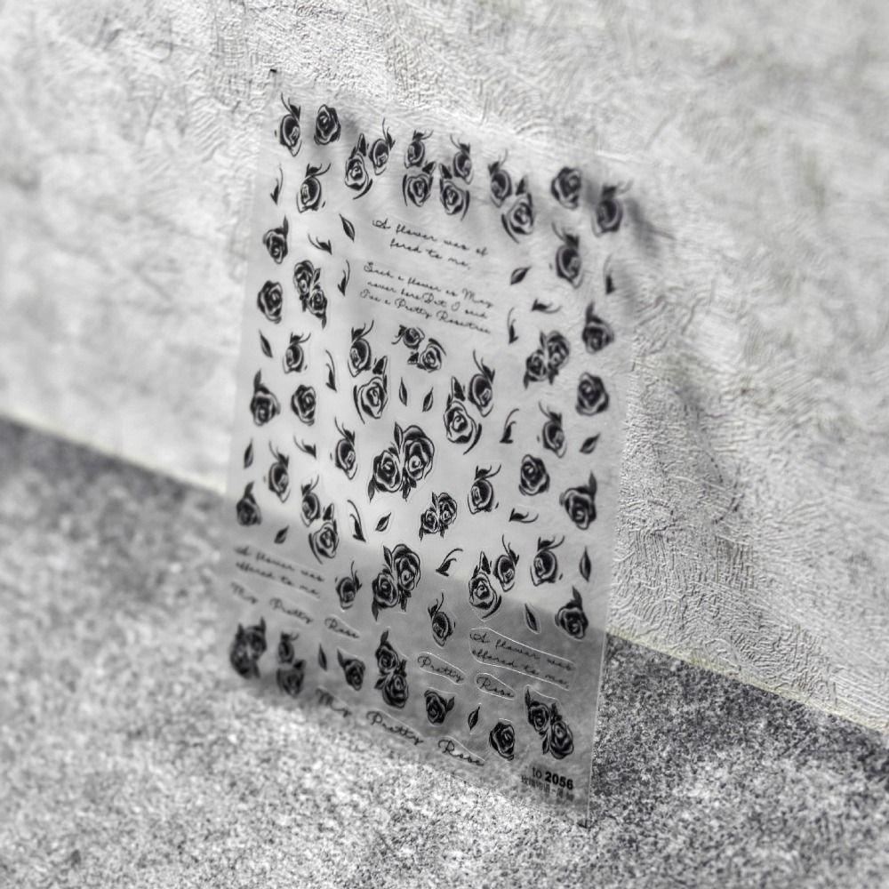 Agustina Nail Relief Rose Stiker Putih Hitam Romantis DIY Sliders Foils Manicuring Nail Dekorasi