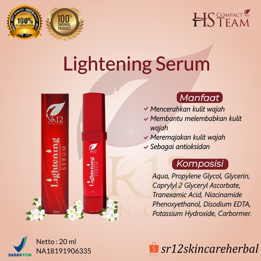 LIGHTENING SERUM SR12 / SERUM HERBAL BPOM / MENCERAHKAN &amp; MELEMBABKAN WAJAH / ANTIOKSIDAN