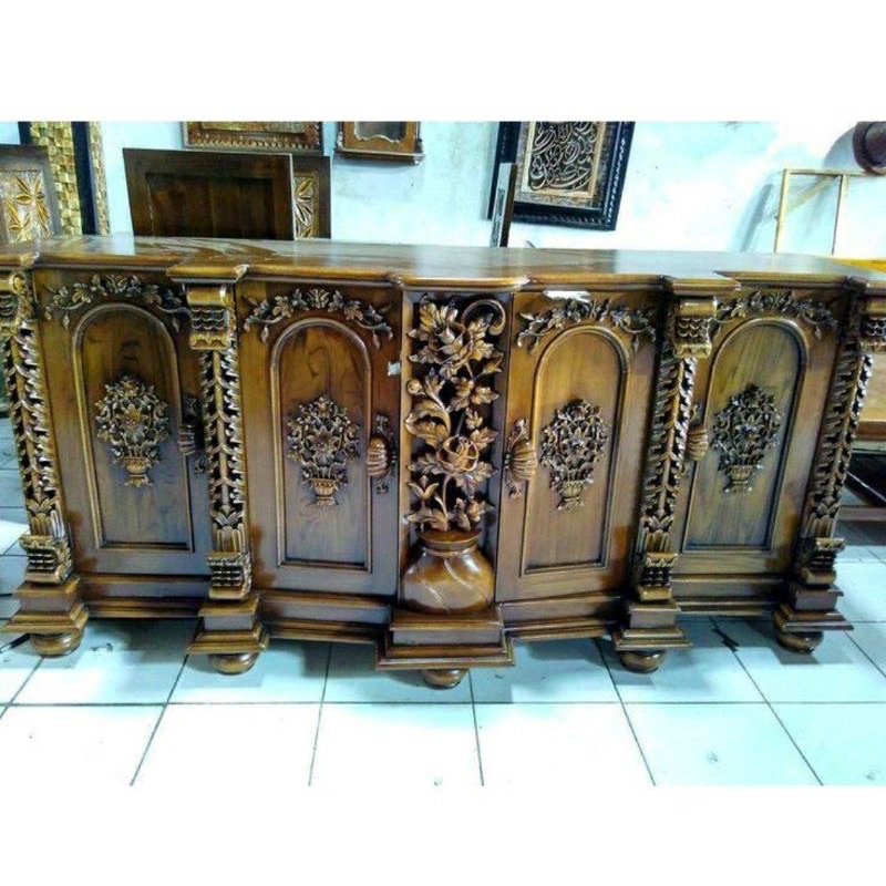 Bufet Shima jati / meja tv kayu jati ukir Jepara / furniture jepara