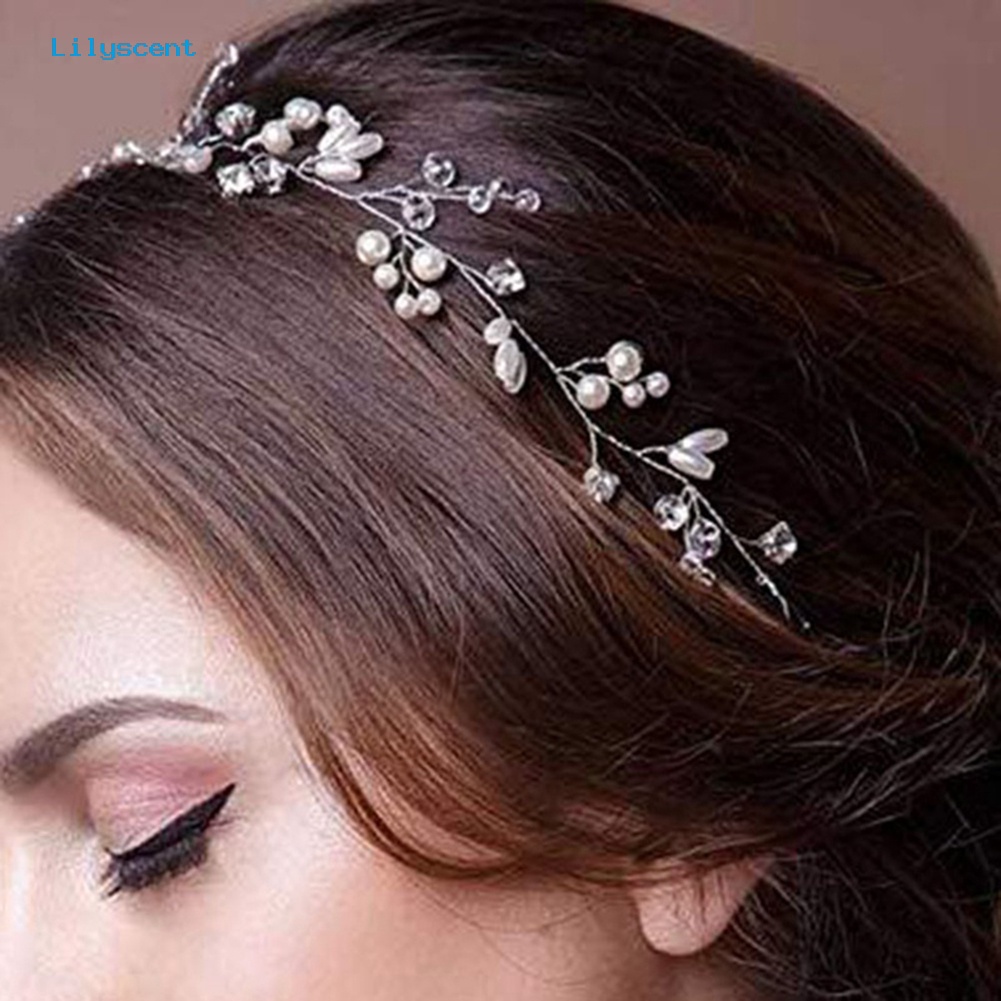 Headband Rajutan Tangan Aksen Mutiara Tiruan Untuk Aksesoris Rambut Pengantin Pernikahan