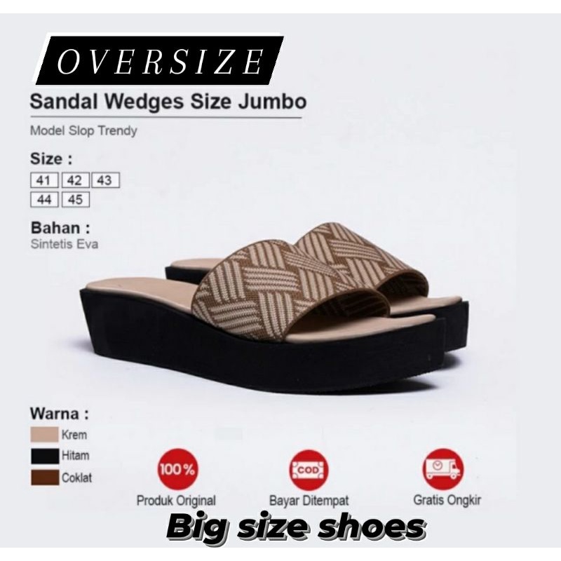 ORIGINAL,Wedges SLAVINA Big Size Shoes 41.42.43.44.45 Wedges Kaki Gemuk JUMBO Oversize Krem Cantik, 41