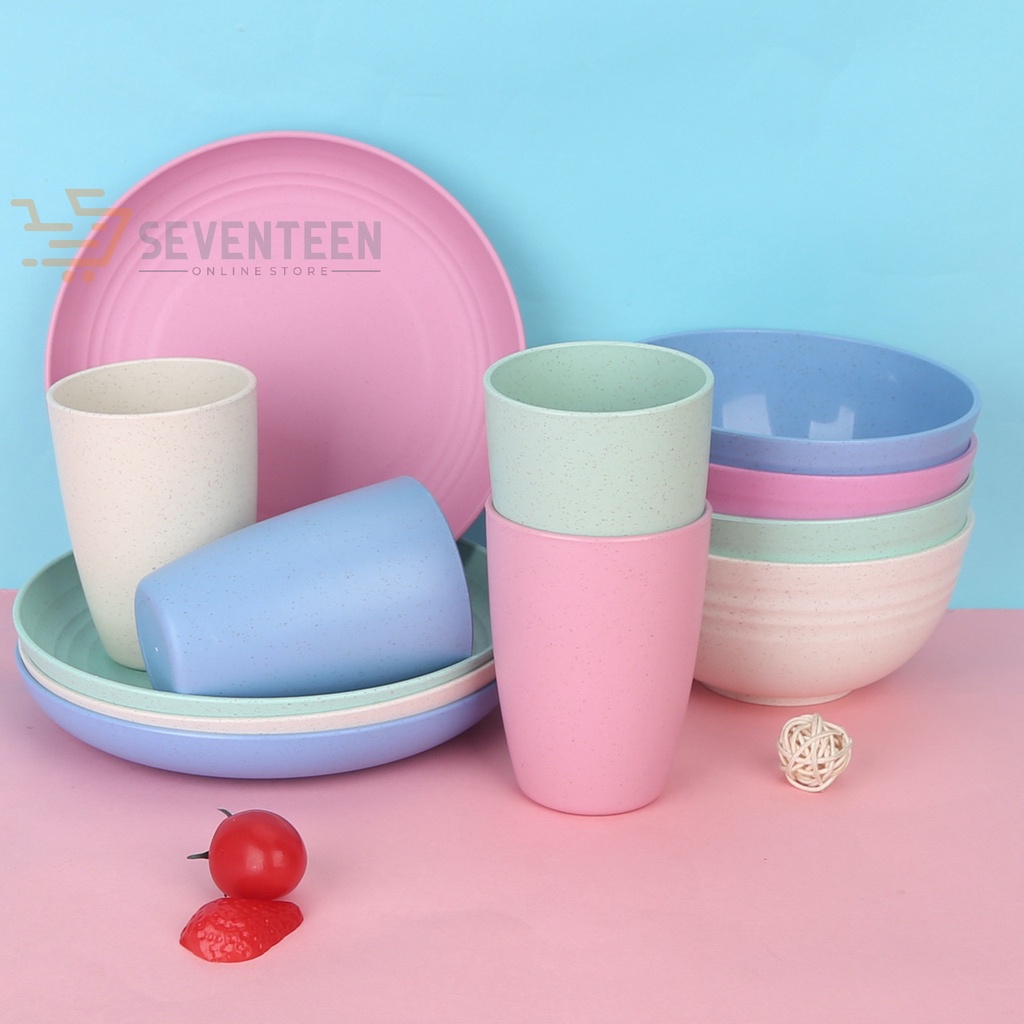 SEVENTEEN MANGKOK SET 4PCS WHEAT STRAW FOOD GRADE MANGKUK MAKAN BOWL SET BAYI GELAS PIRING SET PERLENGKAPAN DAPUR ALAT MAKAN SET