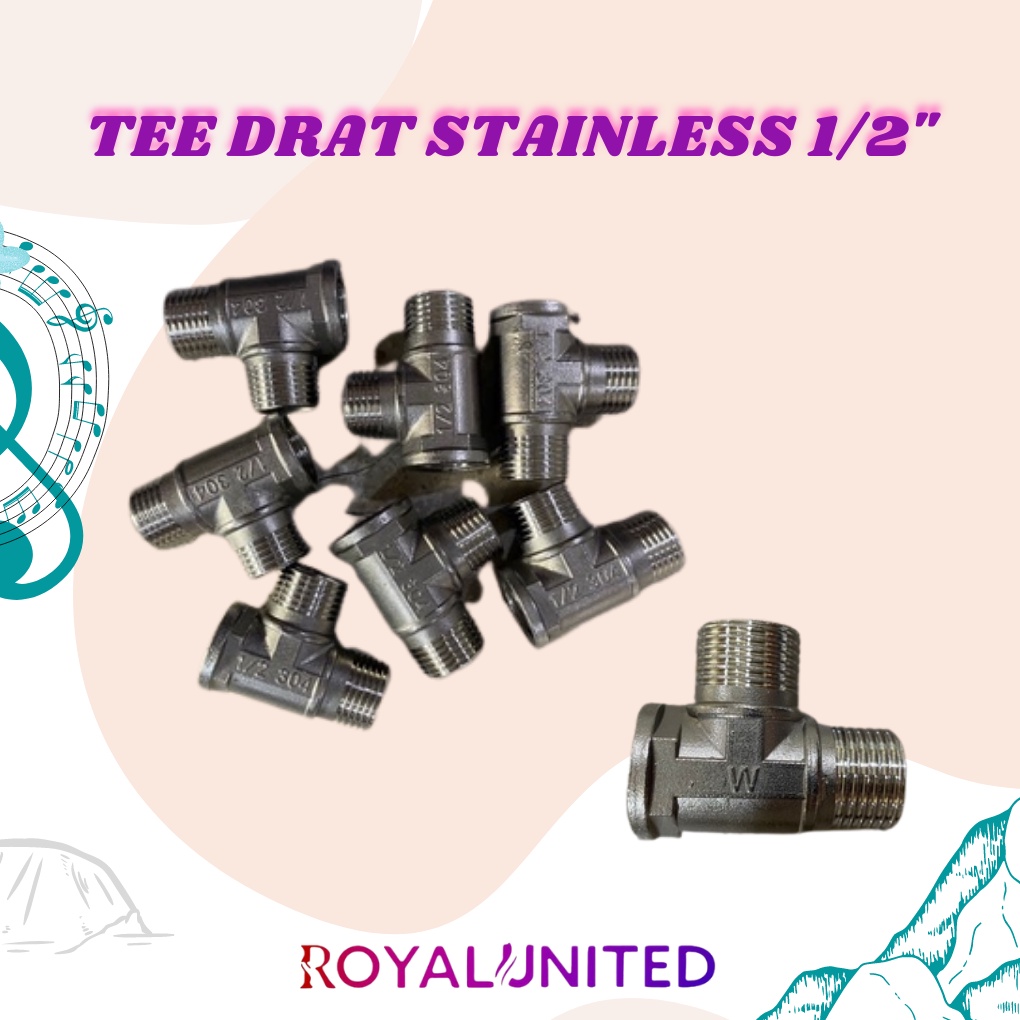 Tee stainless 1/2 &quot; drat luar x 1/2 &quot; drat dalam Nepel T Stainless Premium Original