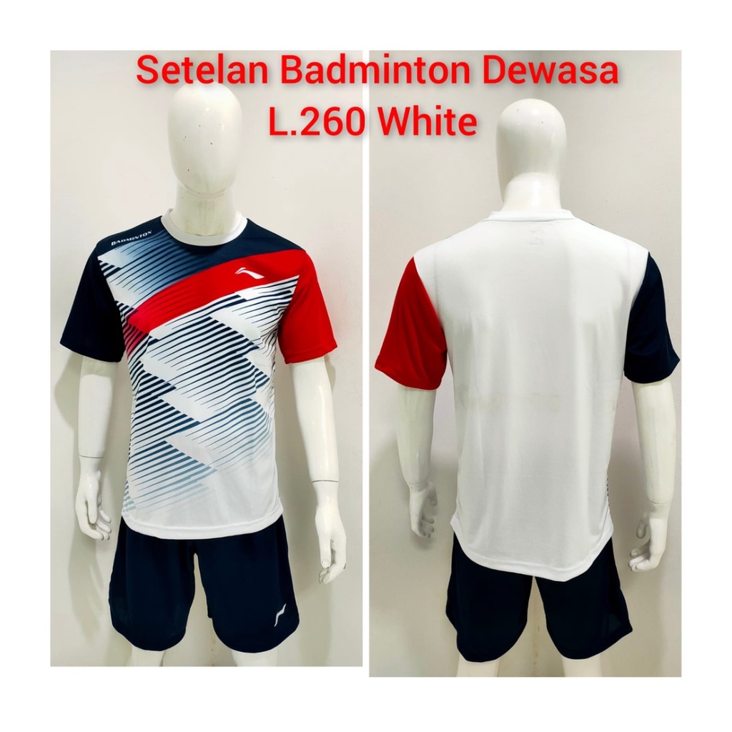 Kaos bulutangkis pria L260 setelan baju celana badminton jersey wanita dewasa t-shirt outfit seragam jarsey kostum olahraga pakaian apparel sport jersy bulu tangkis casual jersi sudirman thomas uber cup print custom suit putih polos