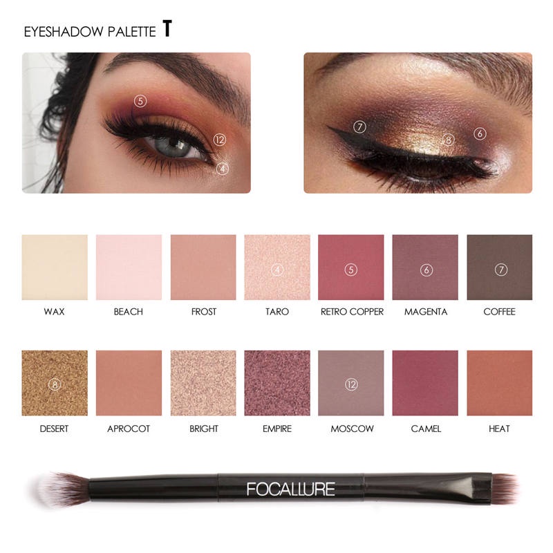 [ORI &amp; BPOM] FOCALLURE 14 Colors Eyeshadow Palette With Brush #Tropical Vacation Palet FA49