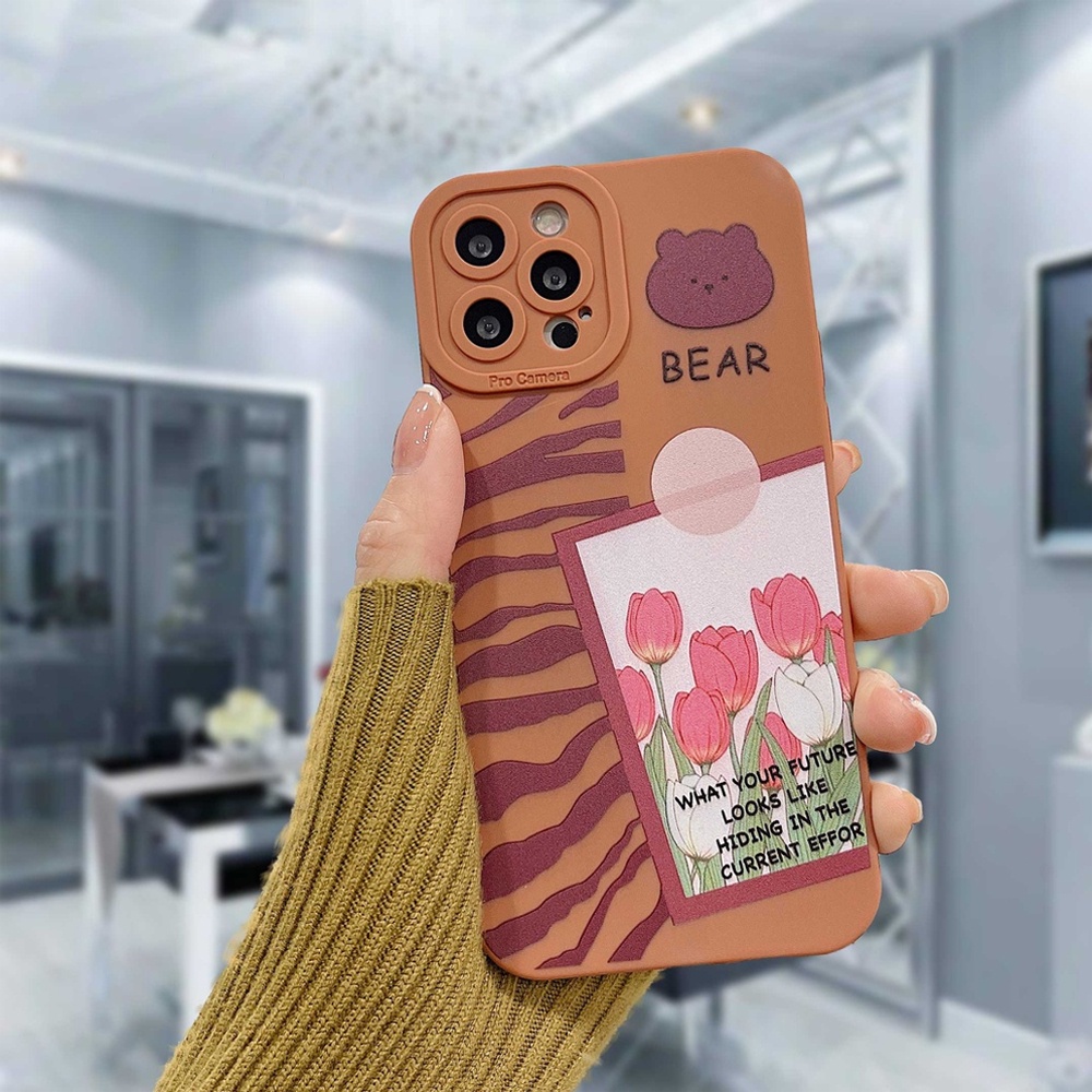 Case Samsung A04S A12 M12 A13 4G 5G A32 4G A32 5G Casing Liquid Pro Camera Bear Tulip Protection Camera