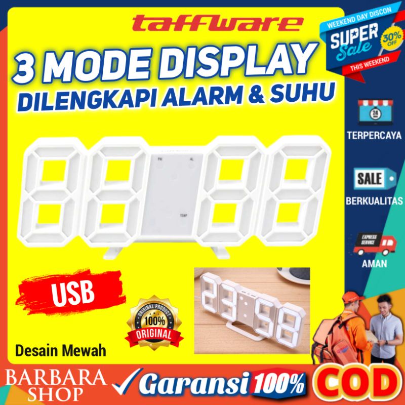 Jam Meja Digital LED 3D aesthetic Unik Display Alarm Dan Suhu