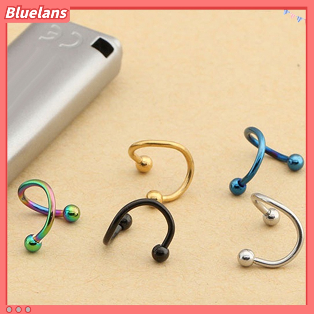 Bluelans 2 Pcs/1 Pair Nose Rings Punk Safe Material Stainless Steel Nose Ring Stud Hoop