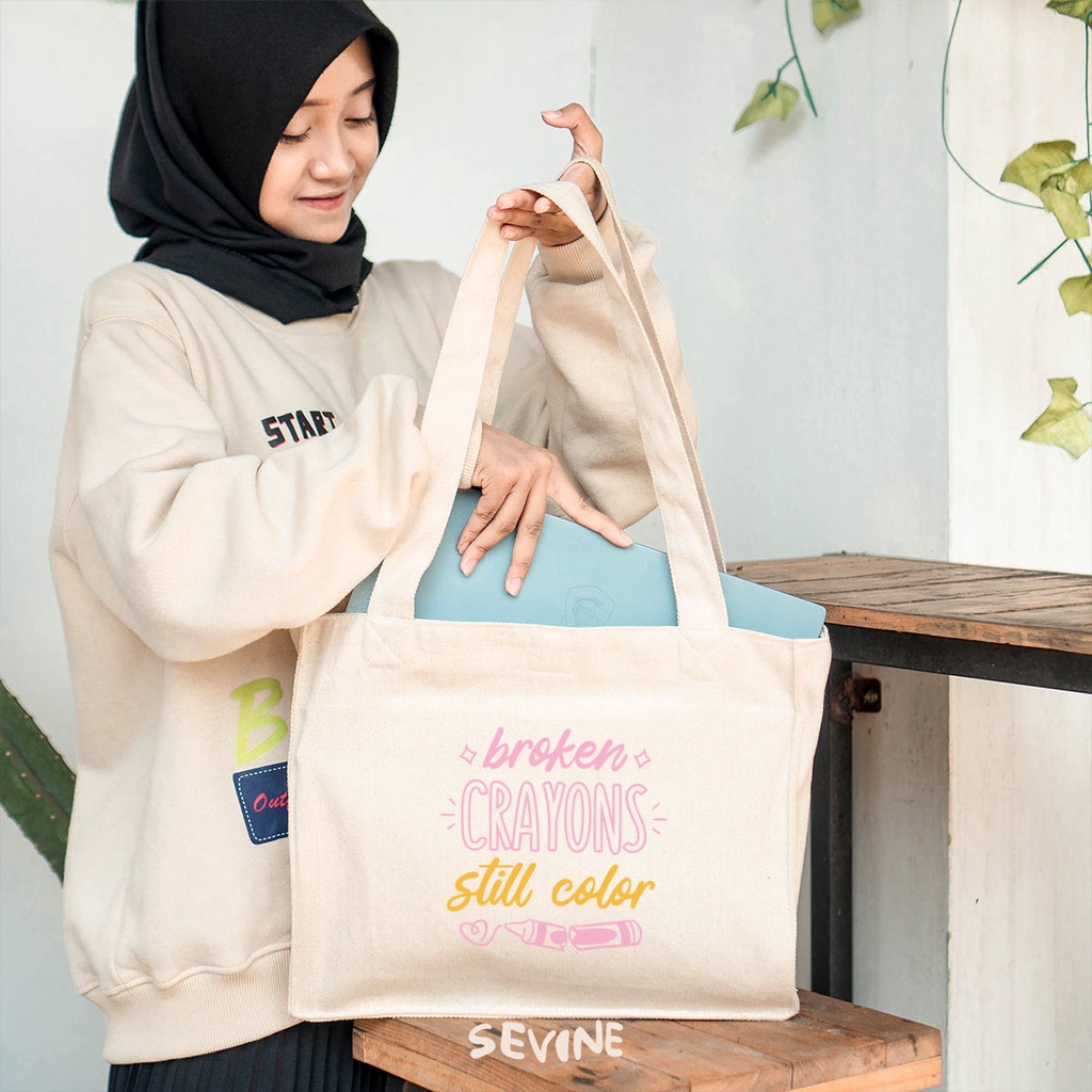 Sevine Totebag Kanvas Daisy Tas Wanita Tote Bag Kantong Laptop Kuliah Sekolah Kerja Quotes Pastel Aesthetic - KO