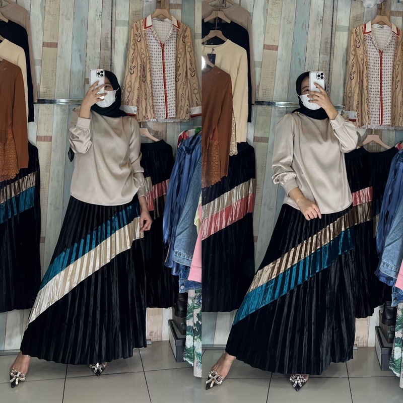 youngmoodis mewah Import rok panjang velvet prisket 4 warna