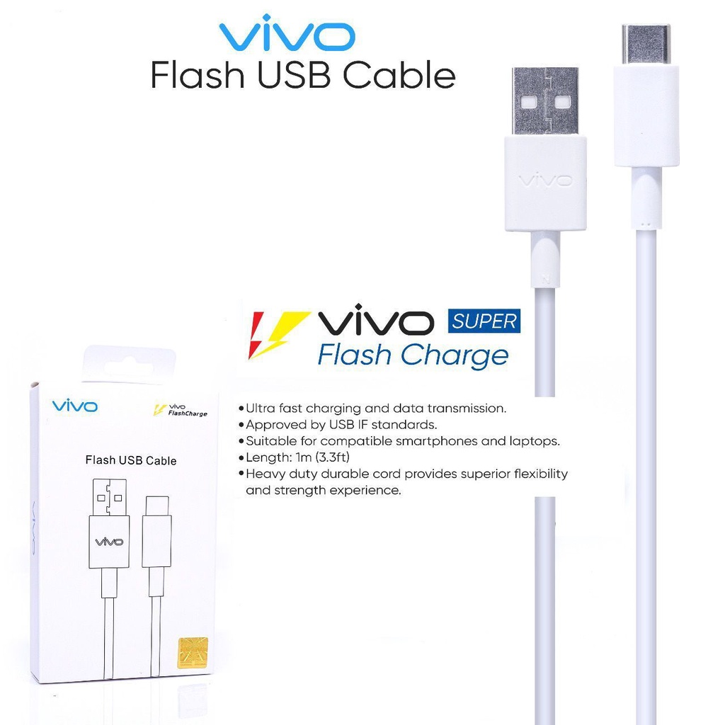 Kabel Data VIVO Original 100% Fast Charging Micro USB Type C USB Flash Cable