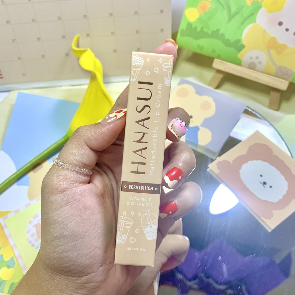 Jual Hanasui Mattedorable Lip Cream Boba Edition Salted Caramel Brown