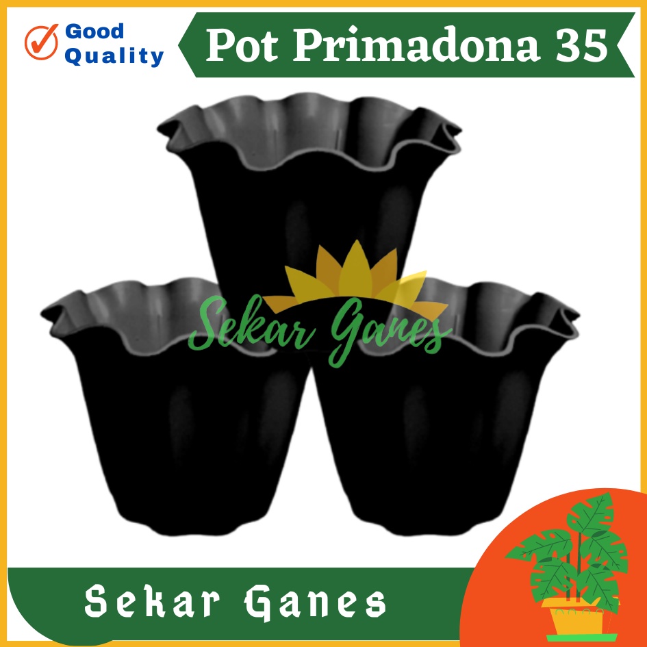 SHALLOM PRIMADONA 35 pot bunga plastik hitam cantik tebal motif ombak gelombang bagus unik murah