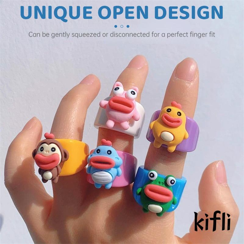 Cincin Model Terbuka Desain Monster Kartun Bahan Resin Untuk Musim Panas